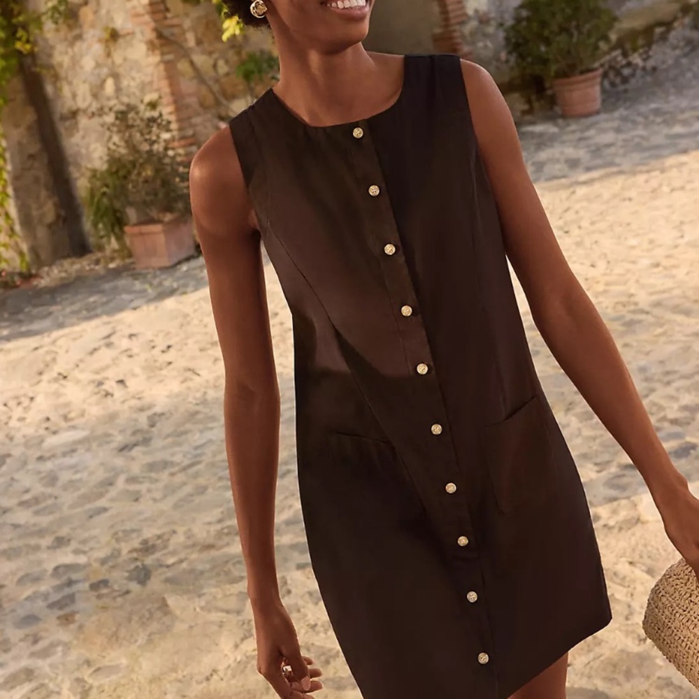 Loft Linen Blend Button Mini Pocket Dress